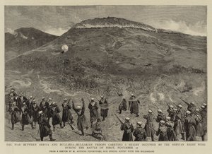 La guerre entre la Serbie et la Bulgarie, troupes bulgares occupant une hauteur pendant la bataille de Pirot, 27 novembre